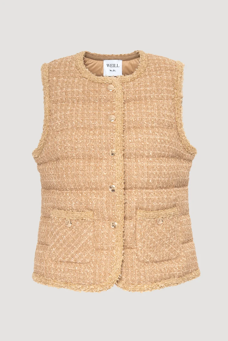 Doudoune sans manches en tweed