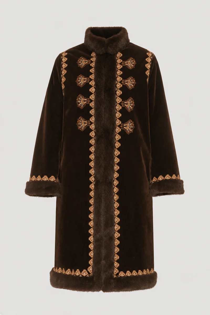 Manteau brodé bi-matière