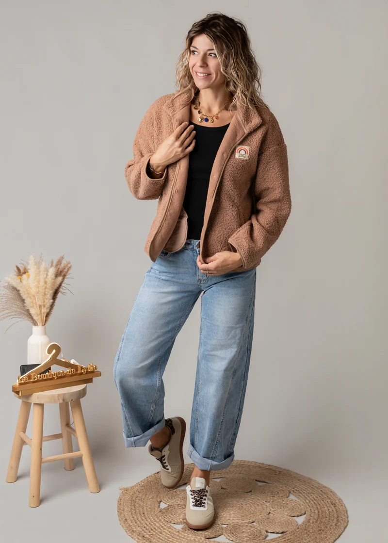 Veste bouclette camel rosé Lénaïc