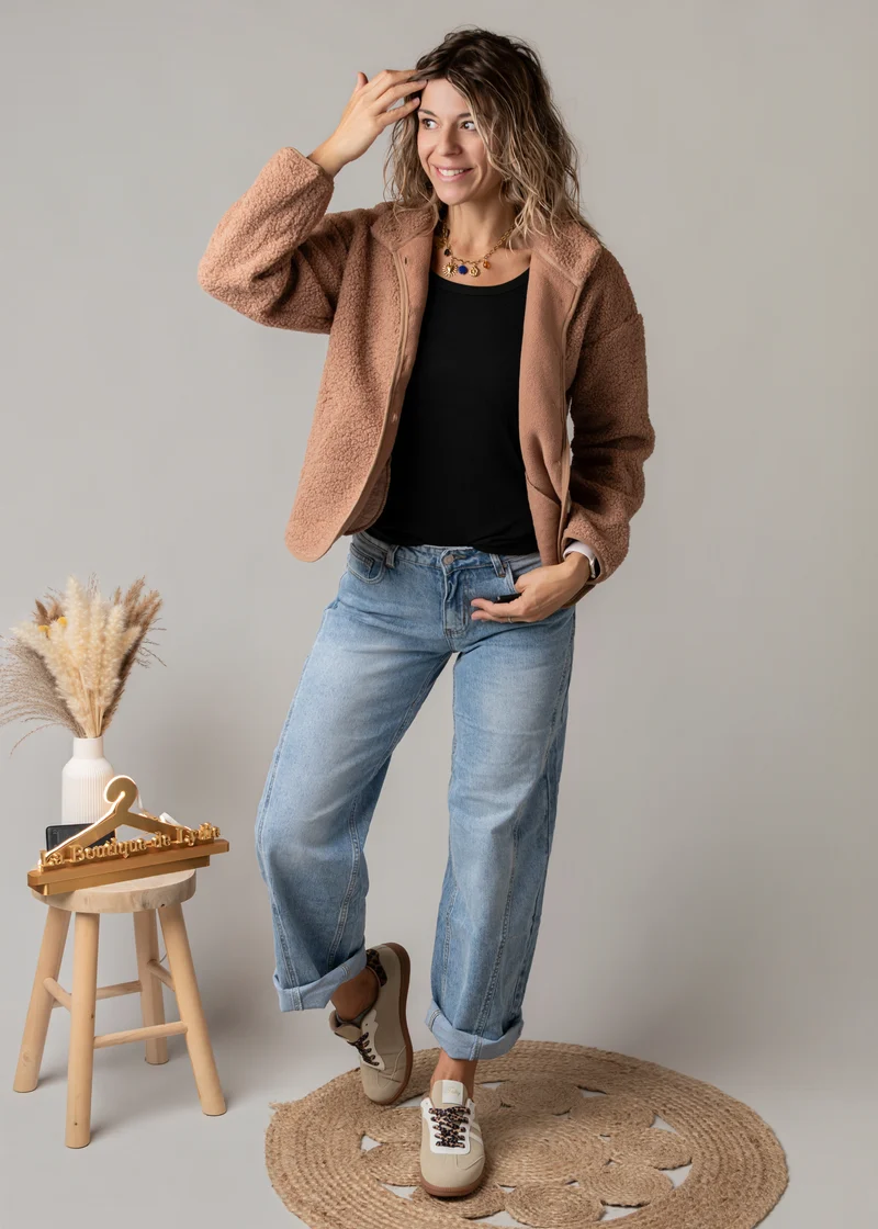 Veste bouclette camel rosé Lénaïc