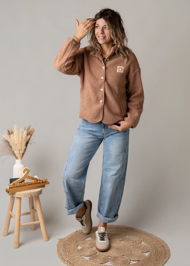 Veste bouclette camel rosé Lénaïc