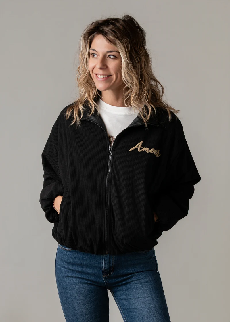 Bombers velours côtelé noir Mila