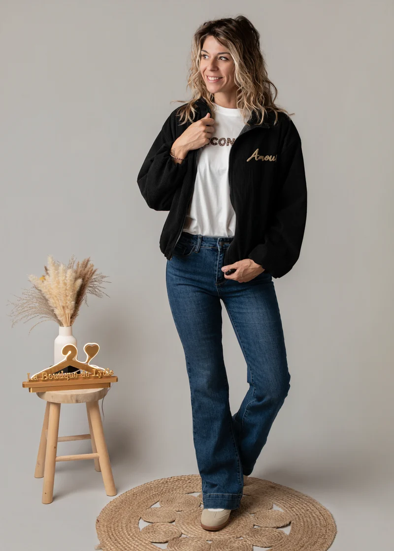 Bombers velours côtelé noir Mila
