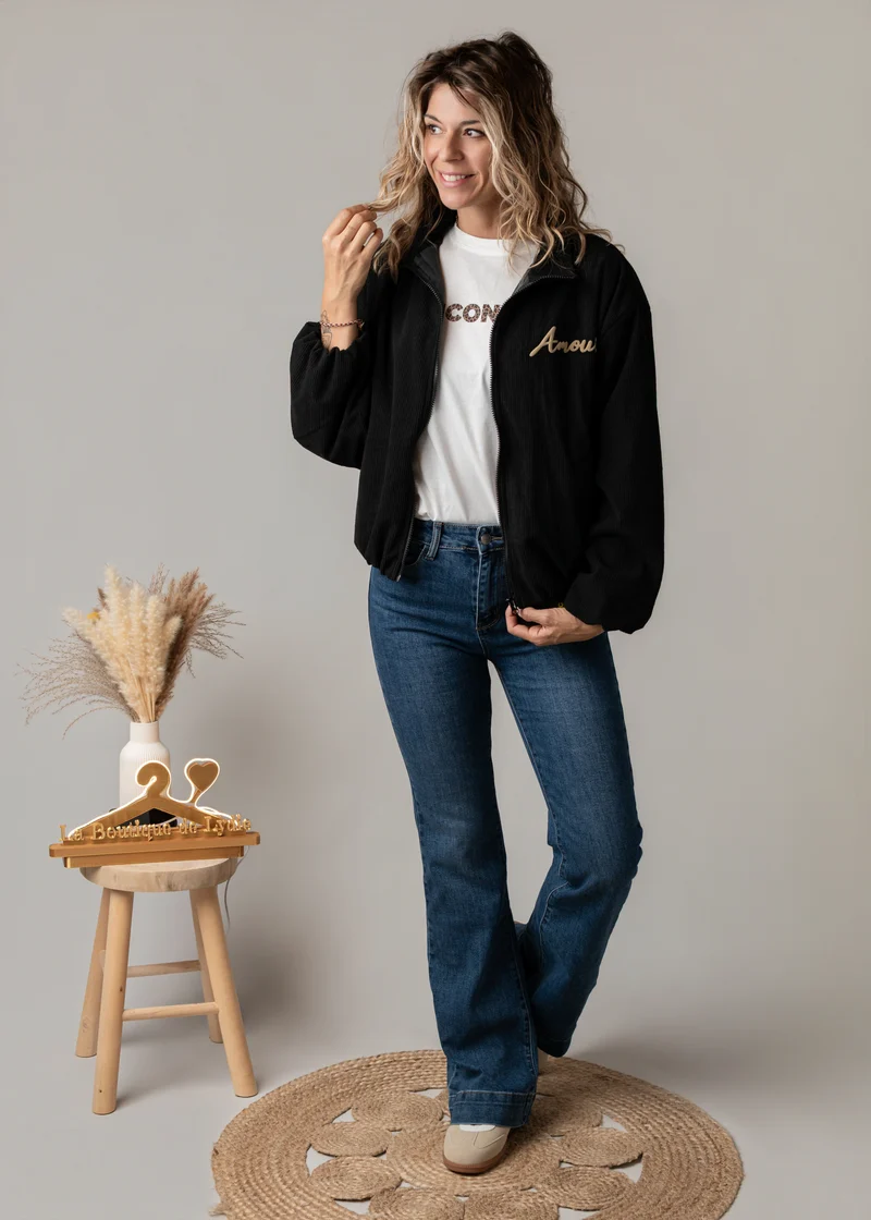 Bombers velours côtelé noir Mila