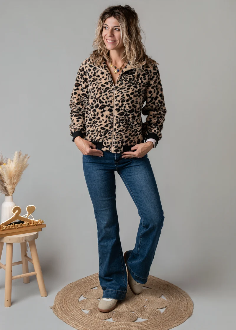 Veste zippée bouclée léopard Roxie