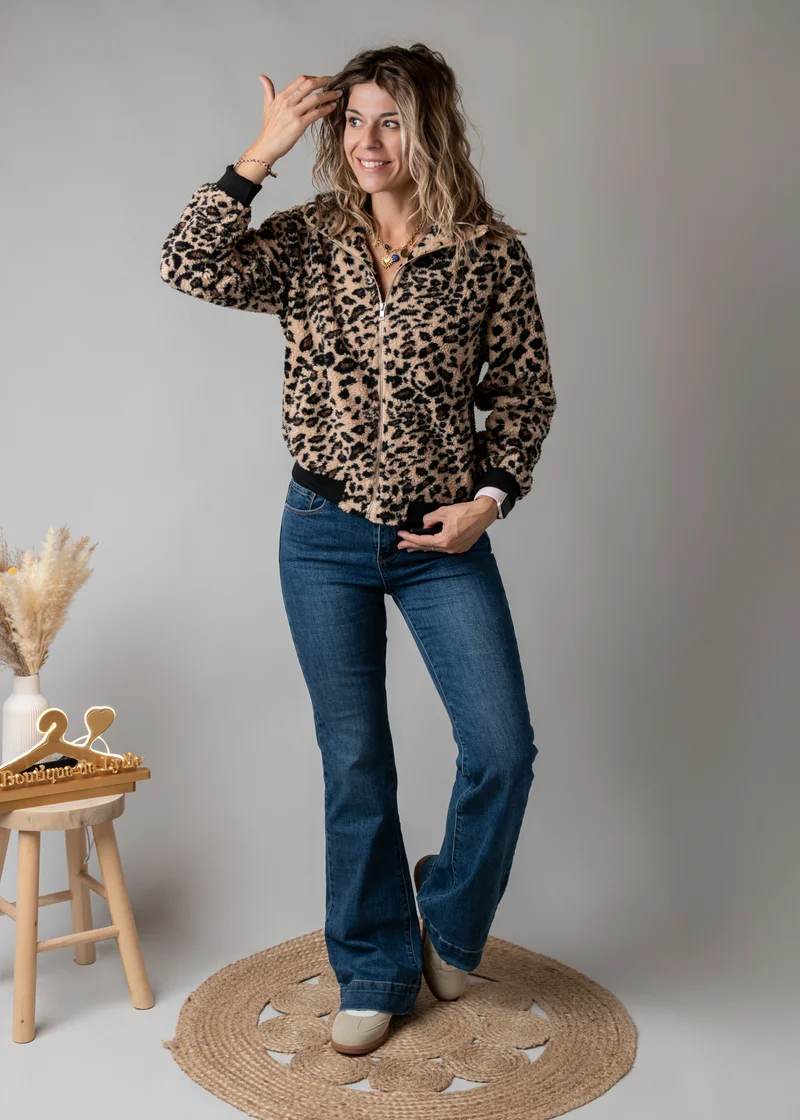 Veste zippée bouclée léopard Roxie