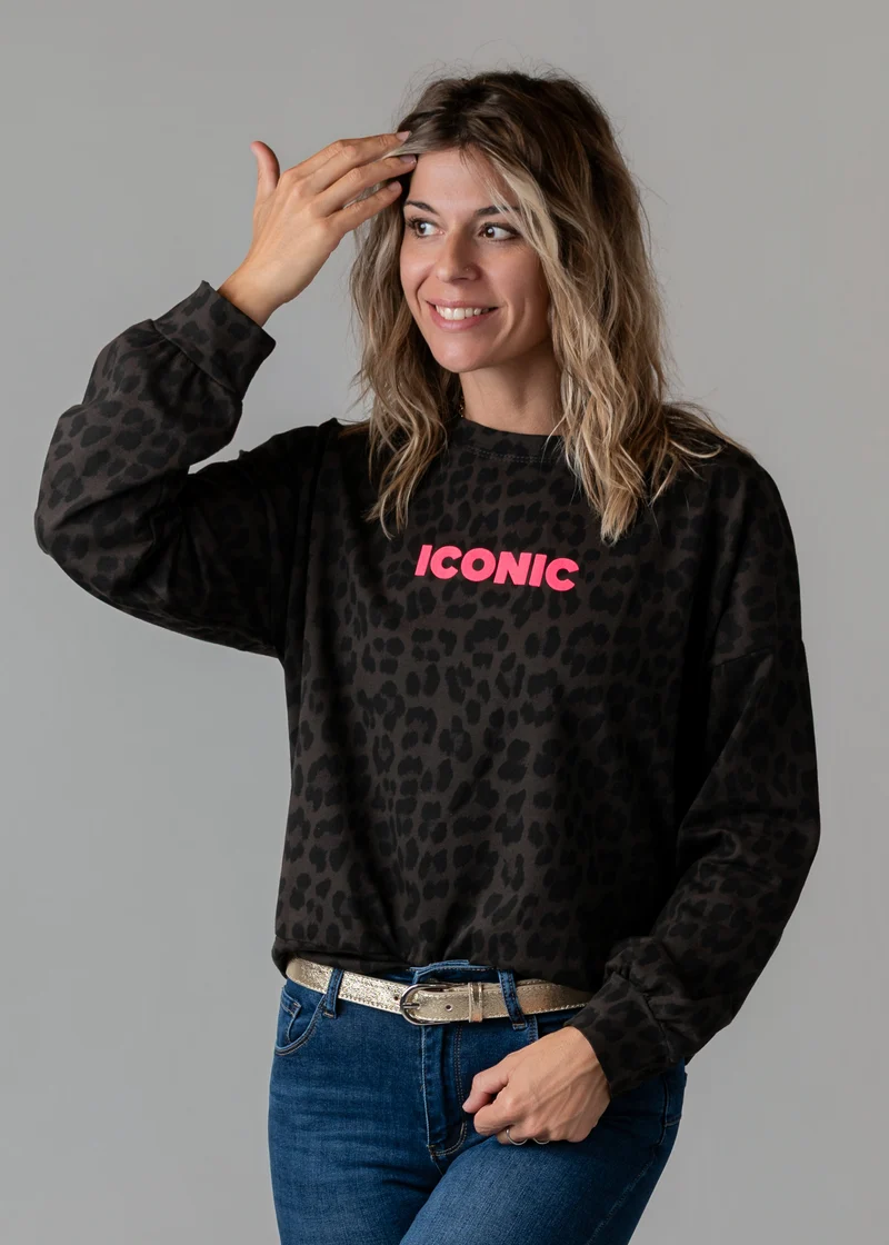 Sweat fin léopard chocolat Iconic Gaby