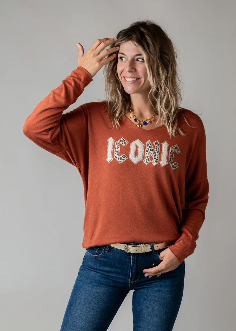 Pull fin col V terracotta Iconic Roma