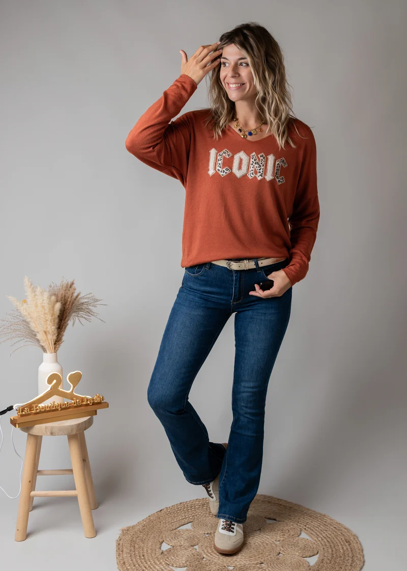 Pull fin col V terracotta Iconic Roma