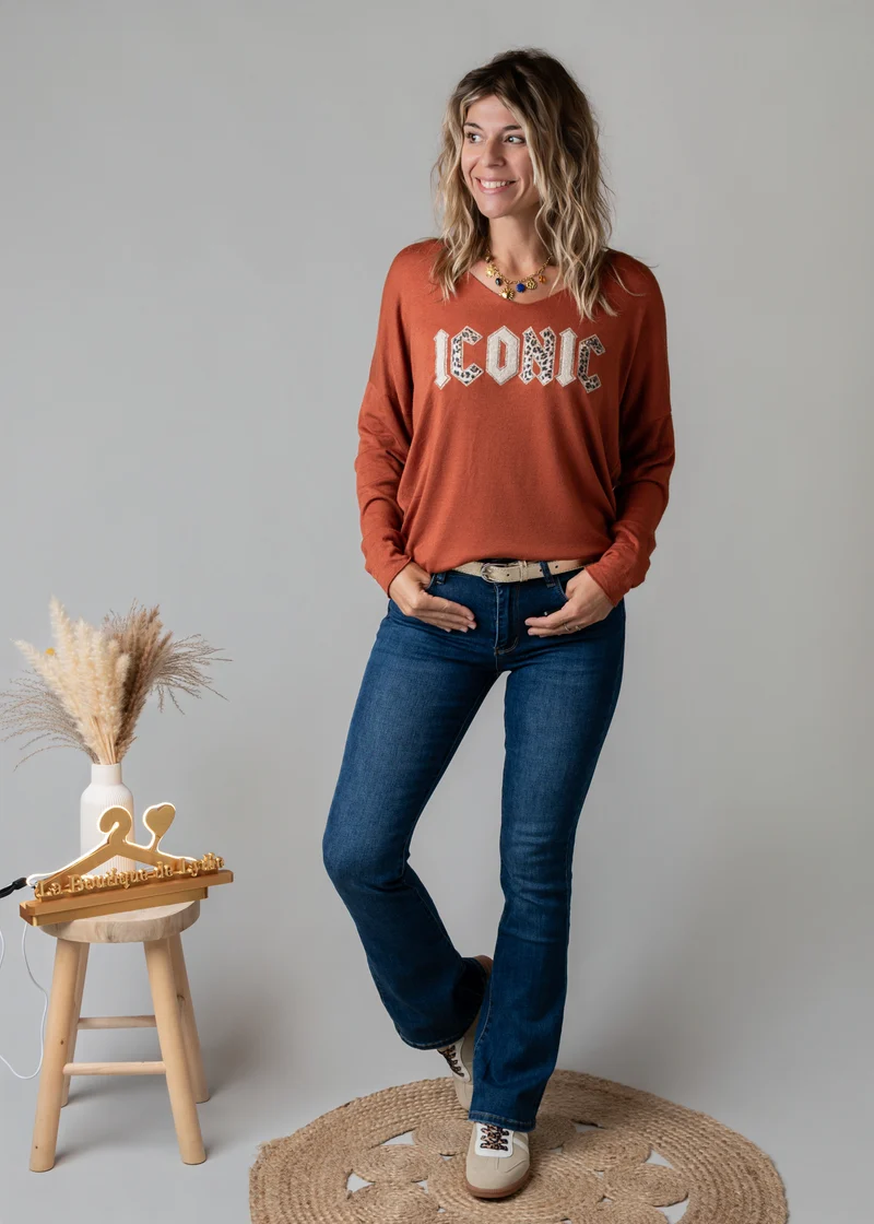 Pull fin col V terracotta Iconic Roma