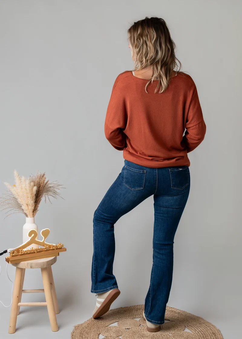 Pull fin col V terracotta Iconic Roma