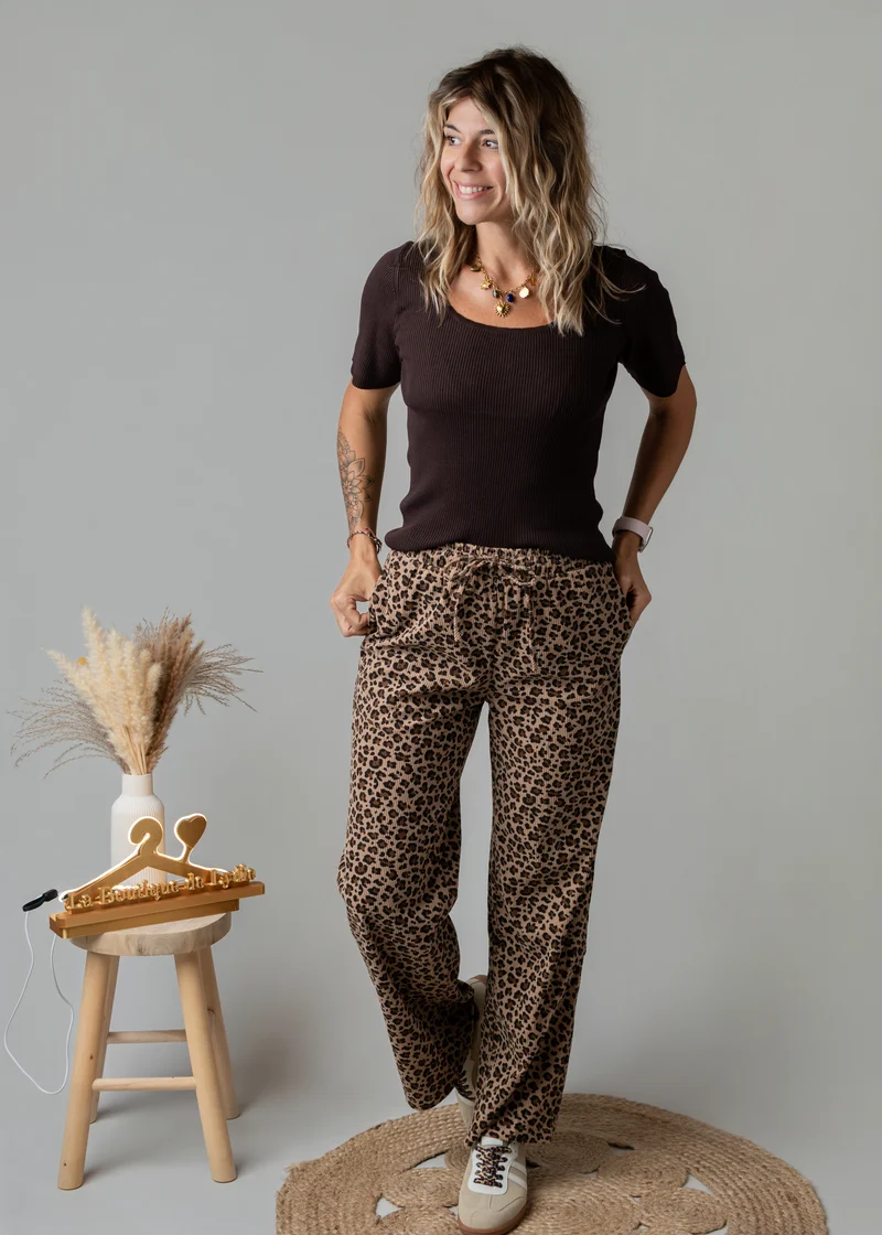 Pantalon fluide velours côtelé léopard Milo