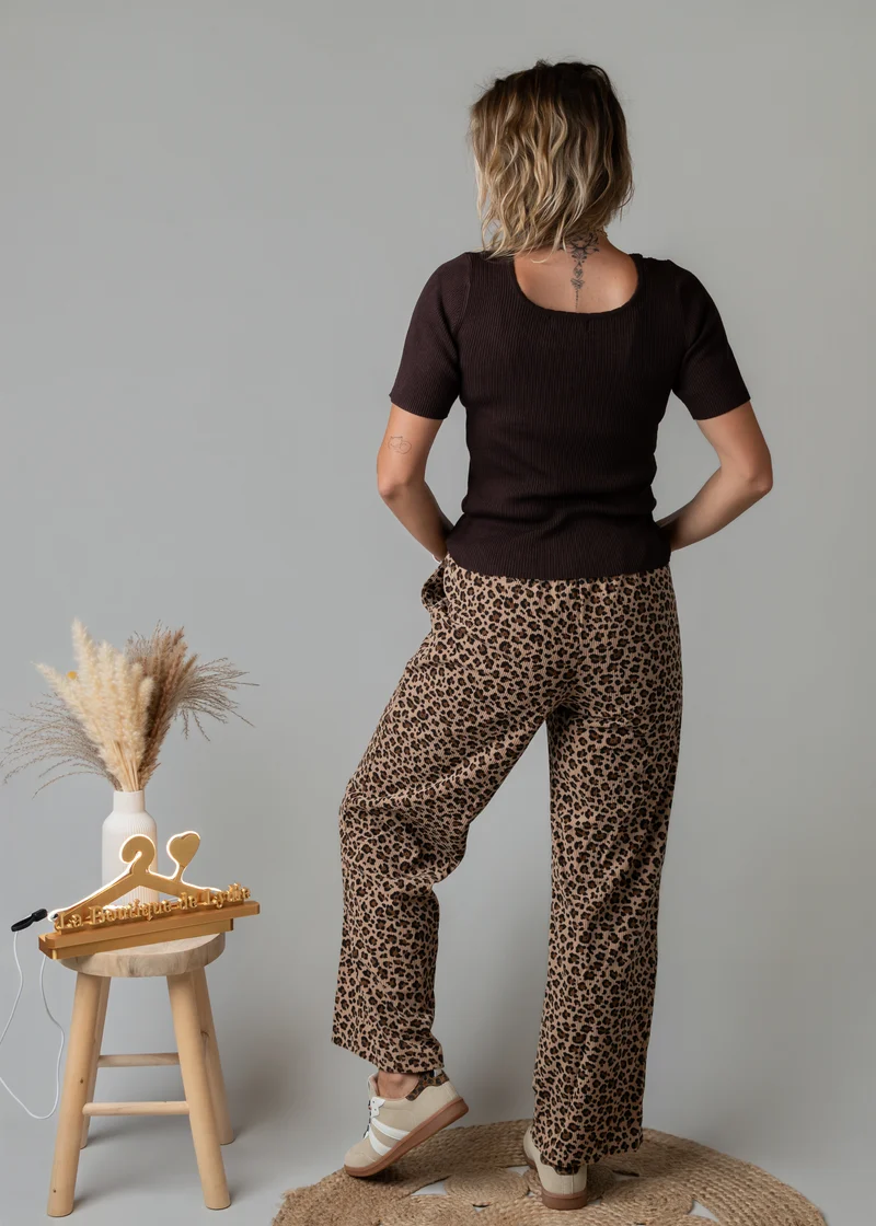 Pantalon fluide velours côtelé léopard Milo