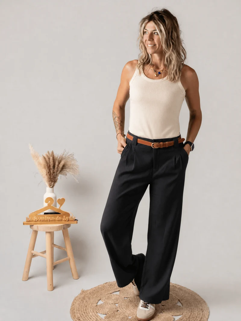 Pantalon de tailleur palazzo noir Marco - Taille grand