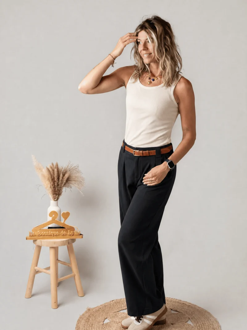 Pantalon de tailleur palazzo noir Marco - Taille grand