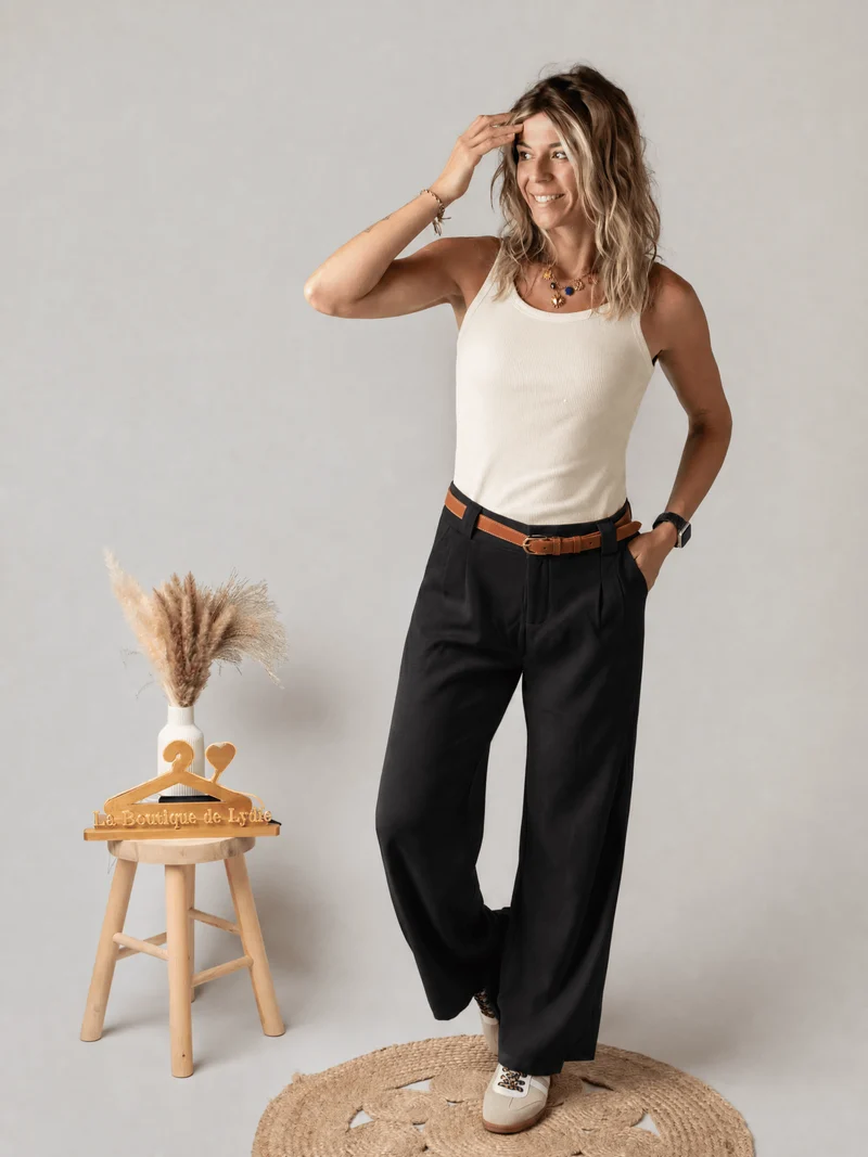Pantalon de tailleur palazzo noir Marco - Taille grand