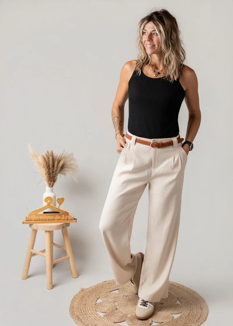 Pantalon de tailleur palazzo beige Marco - Taille grand