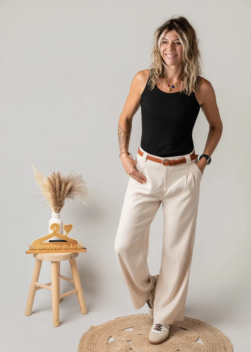 Pantalon de tailleur palazzo beige Marco - Taille grand