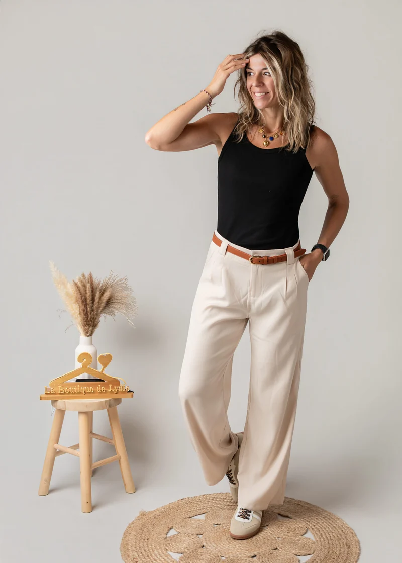 Pantalon de tailleur palazzo beige Marco - Taille grand