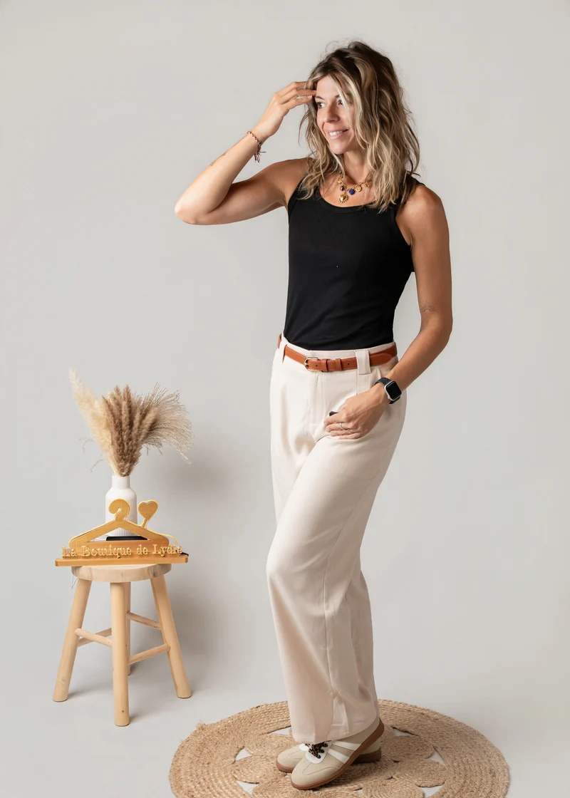 Pantalon de tailleur palazzo beige Marco - Taille grand