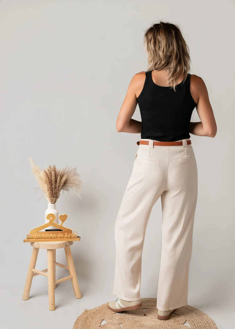 Pantalon de tailleur palazzo beige Marco - Taille grand