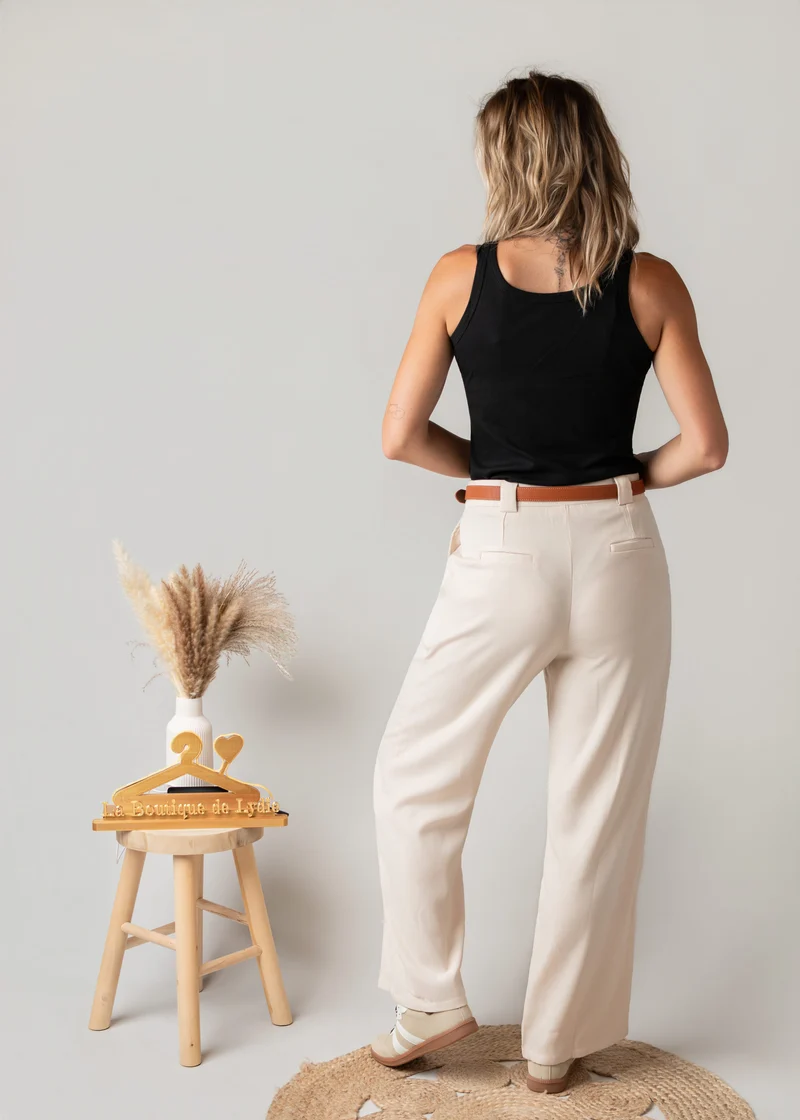 Pantalon de tailleur palazzo beige Marco - Taille grand