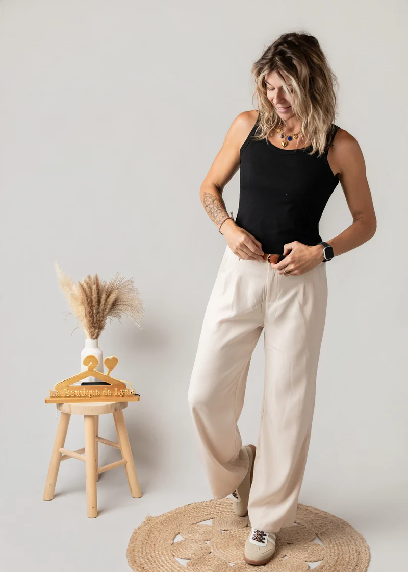 Pantalon de tailleur palazzo beige Marco - Taille grand