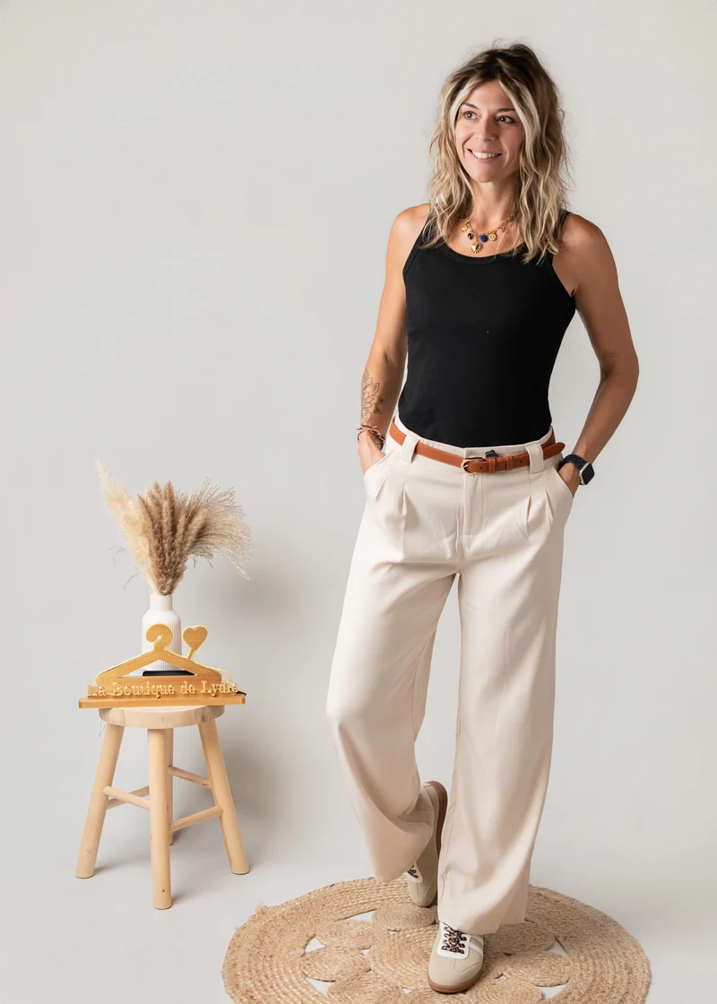 Pantalon de tailleur palazzo beige Marco - Taille grand