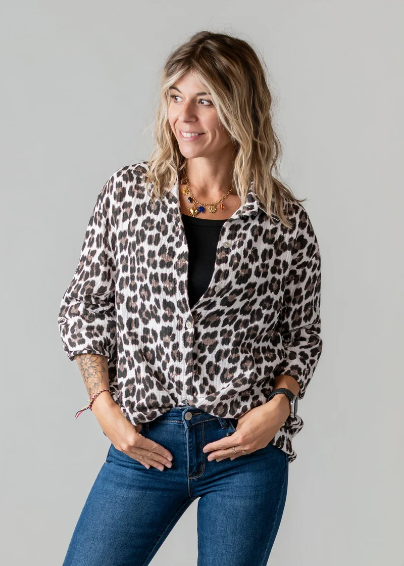 Chemise gaze de coton léopard London