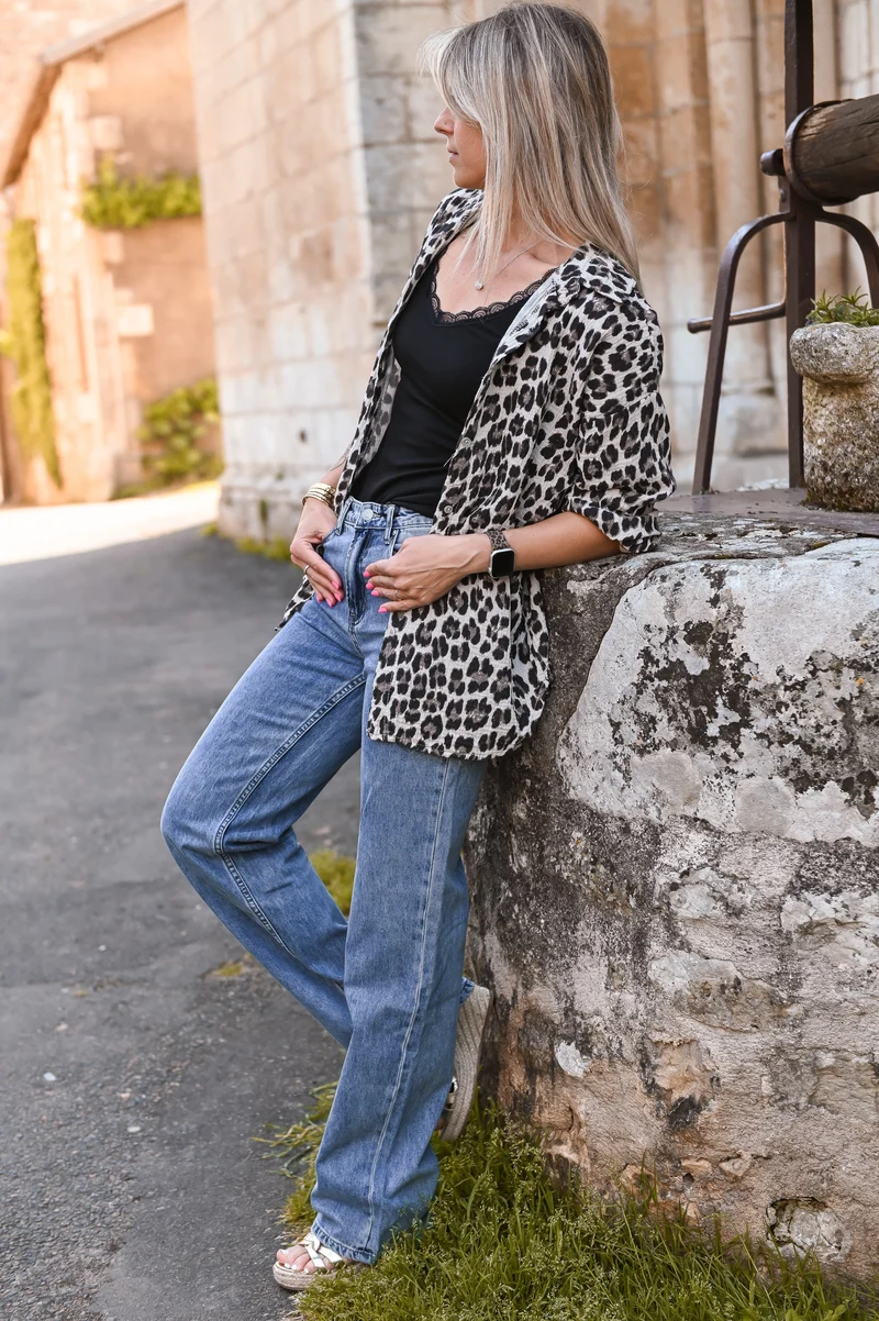 Chemise gaze de coton léopard London