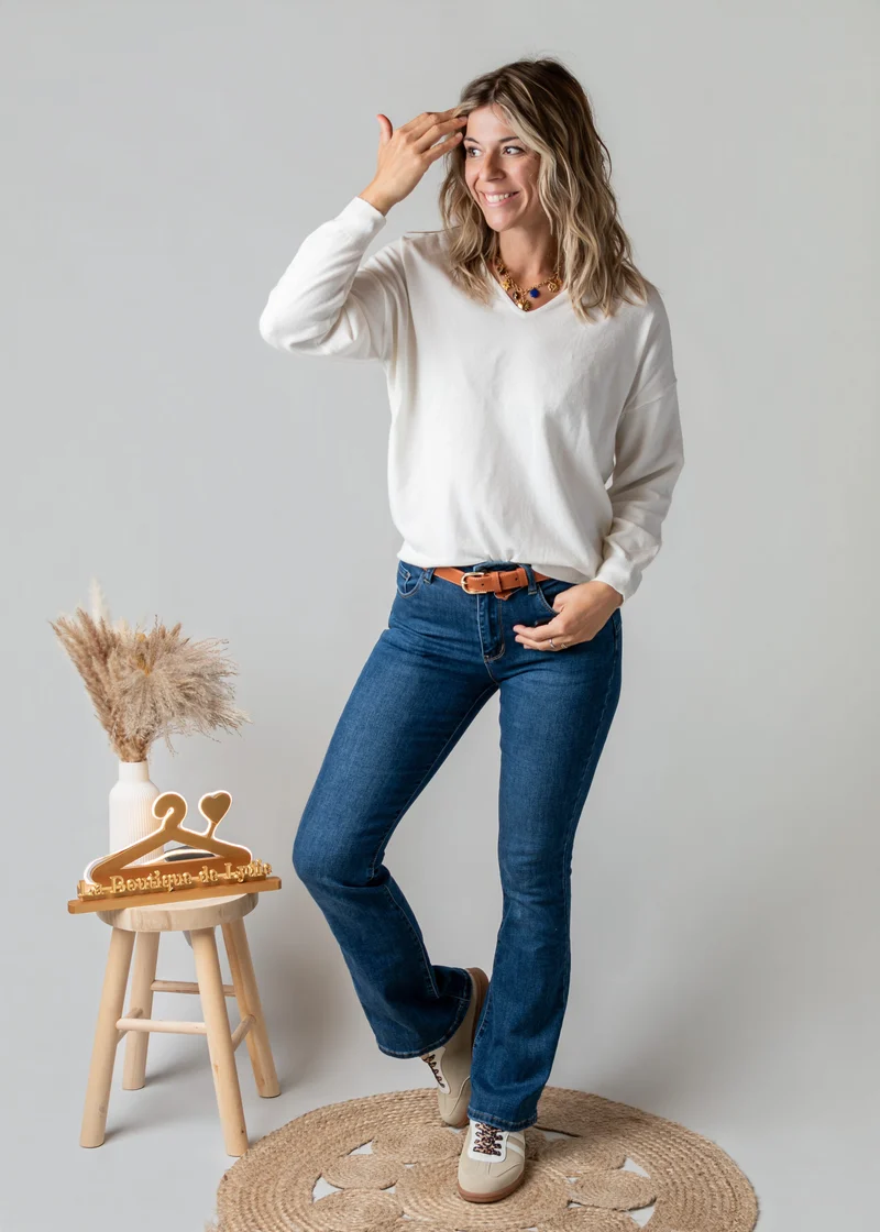 Pull fin écru cœur dentelle Amor