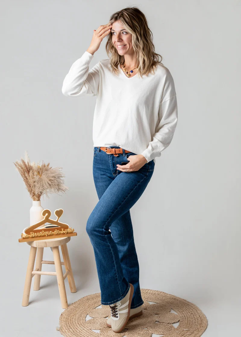 Pull fin écru cœur dentelle Amor