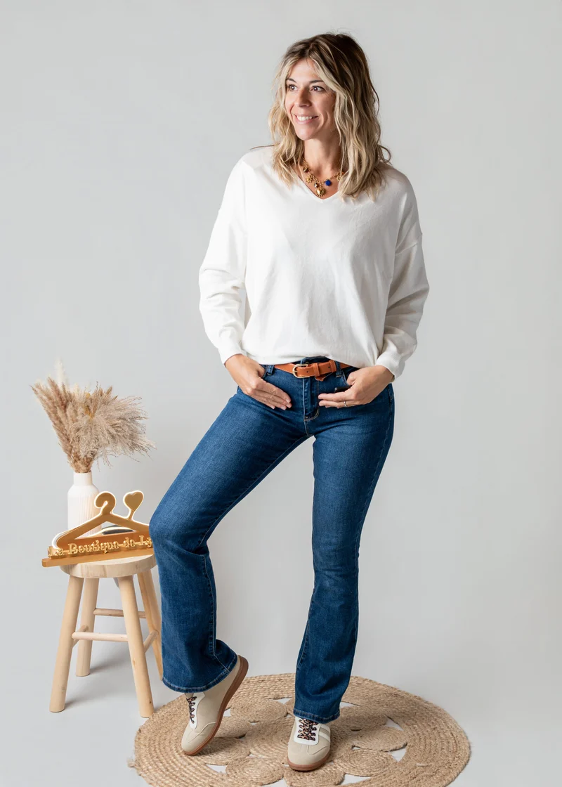 Pull fin écru cœur dentelle Amor