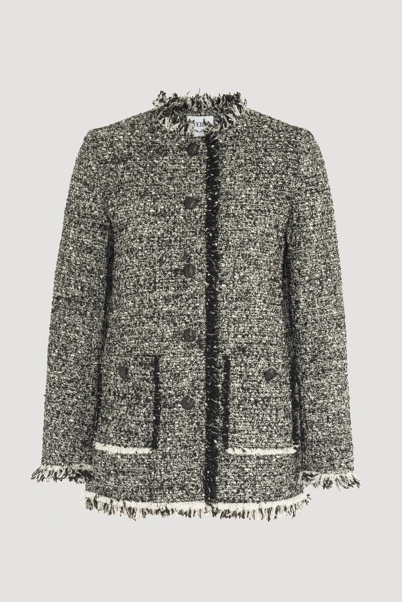 Veste longue en tweed frangée