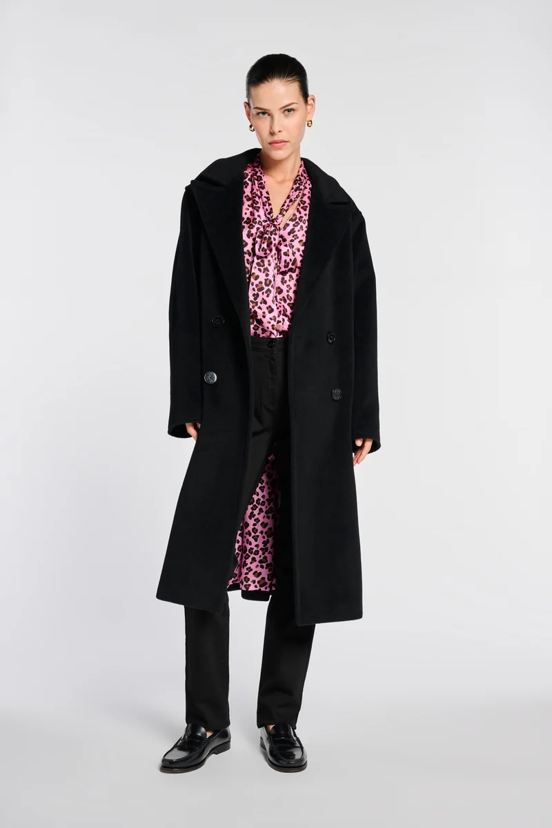 Manteau à double boutonnage en laine et doublure fantaisie