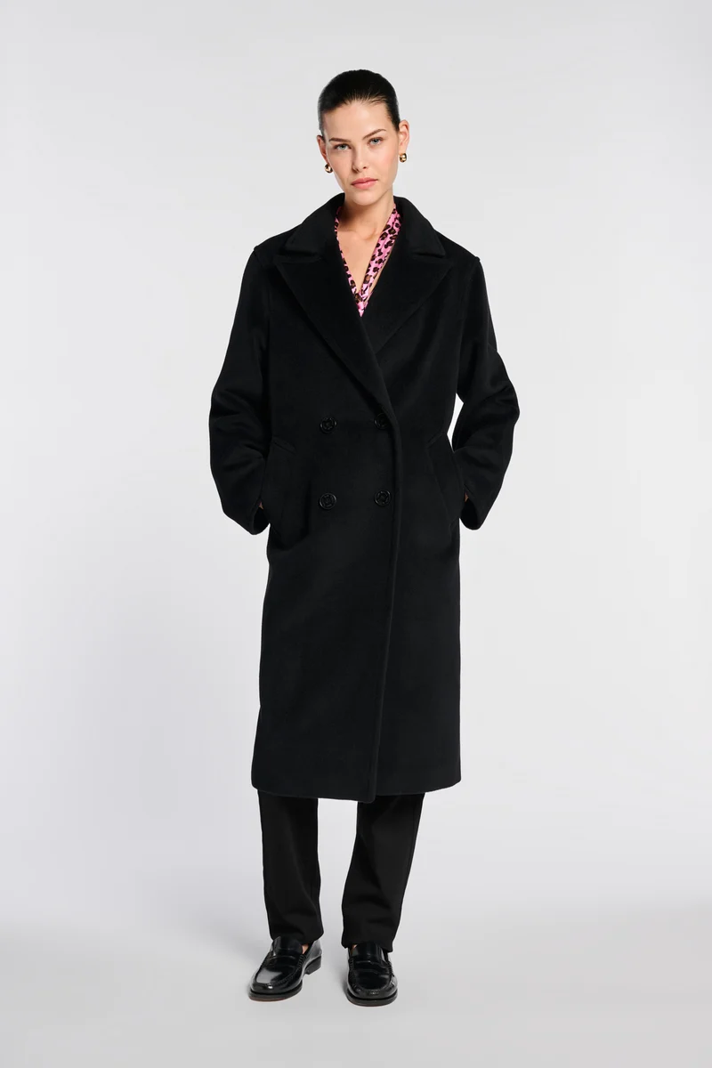 Manteau à double boutonnage en laine et doublure fantaisie