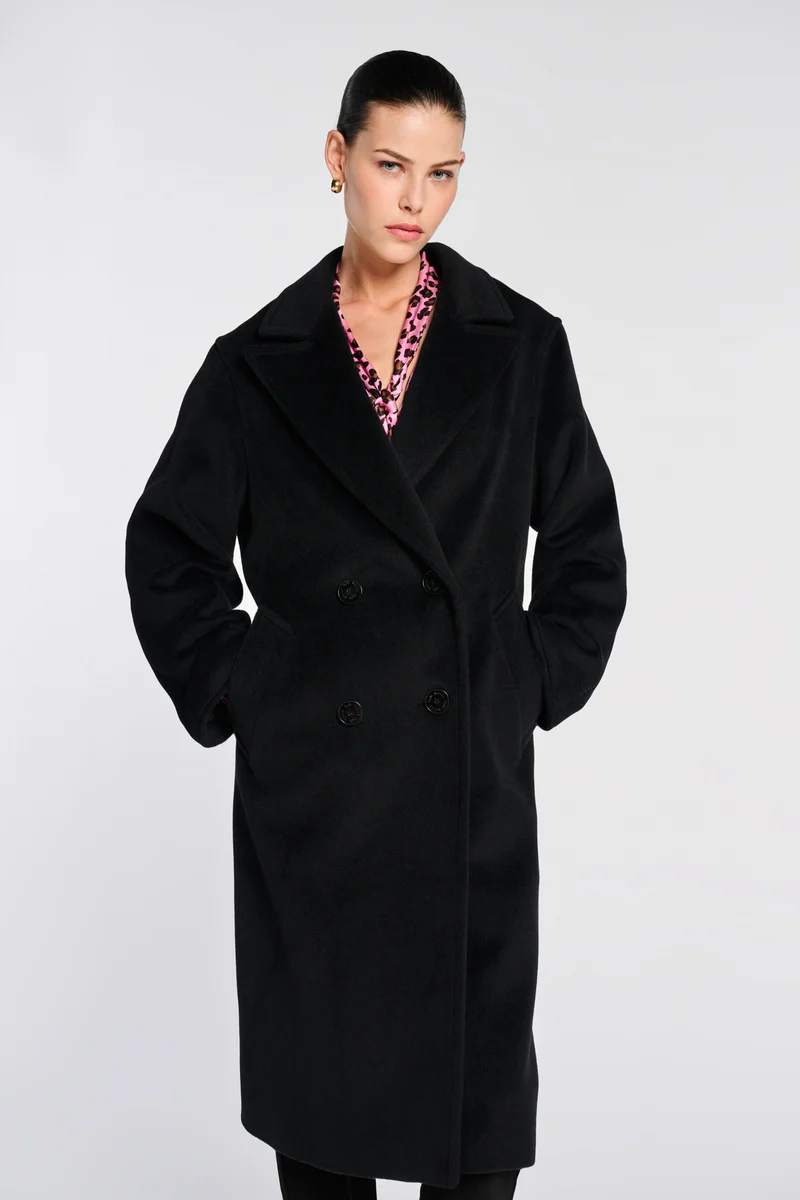 Manteau à double boutonnage en laine et doublure fantaisie