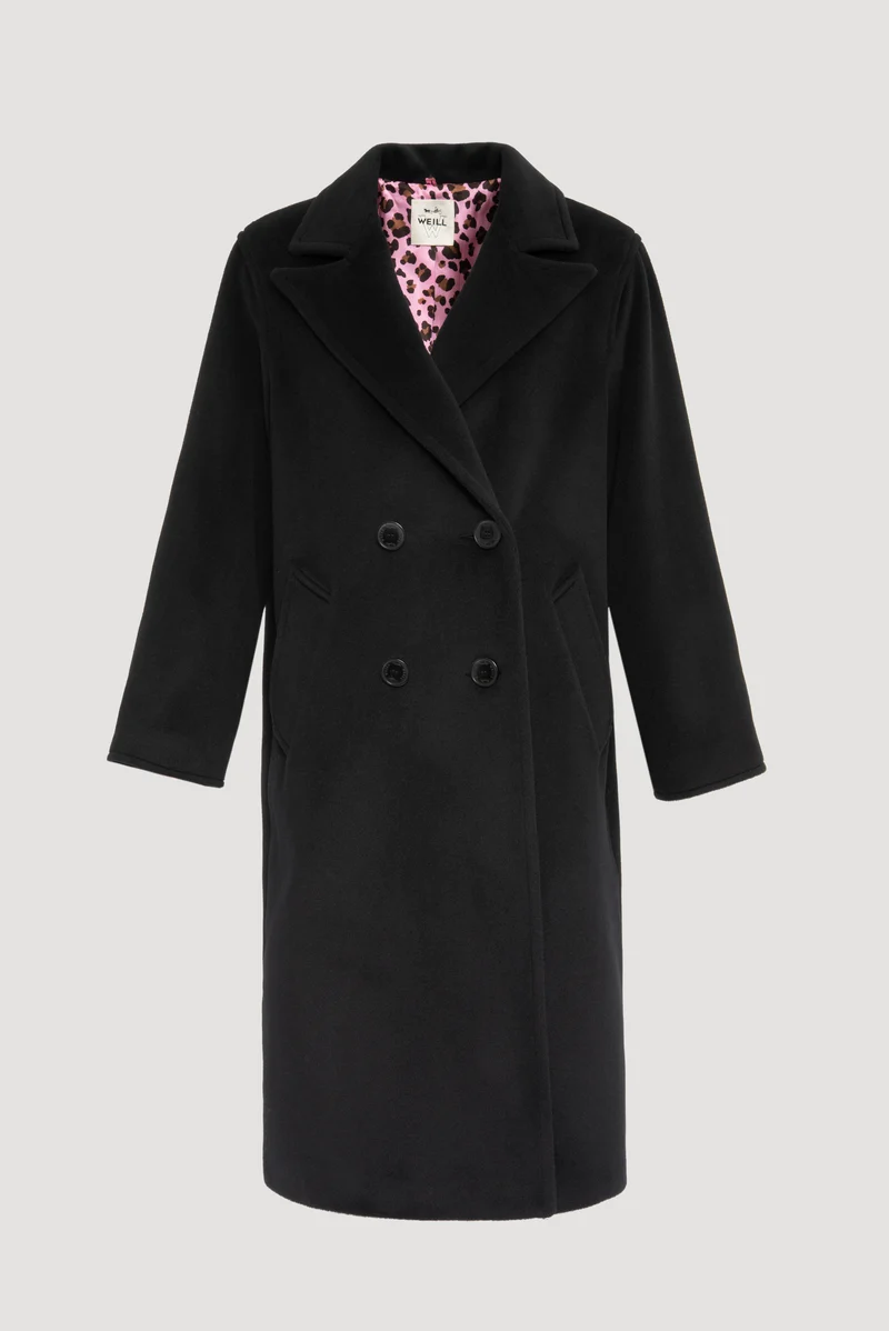 Manteau à double boutonnage en laine et doublure fantaisie