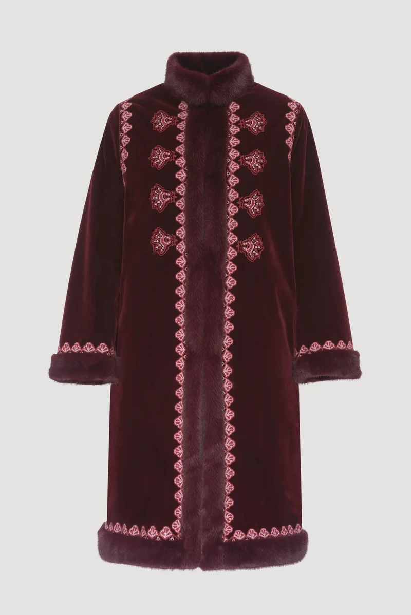 Manteau brodé bi-matière