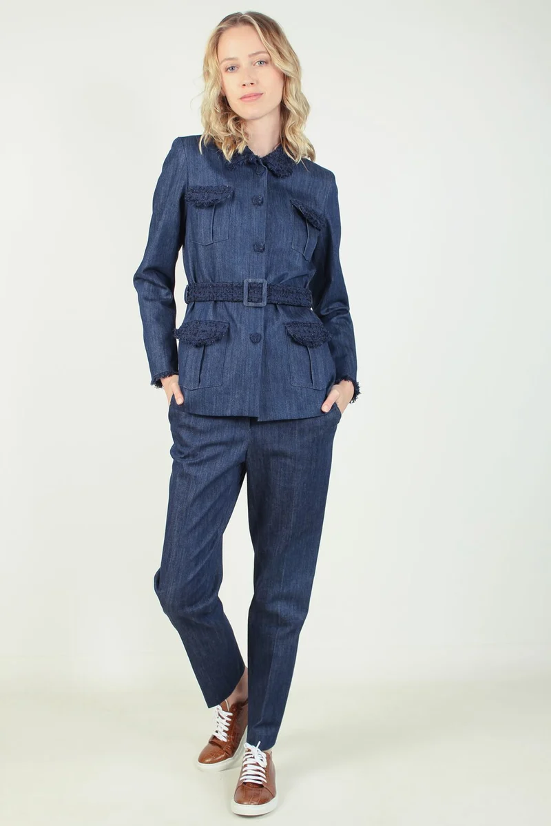 Veste saharienne en coton bleu