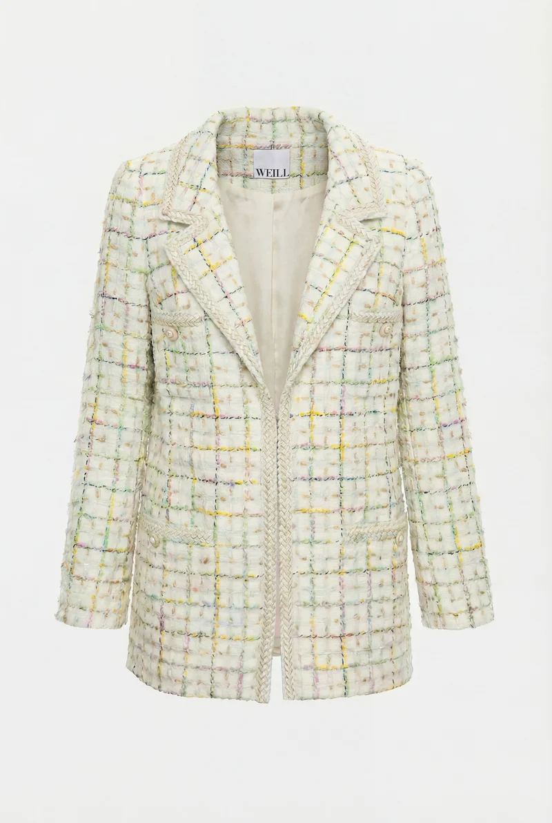 Blazer en tweed pastel galonné