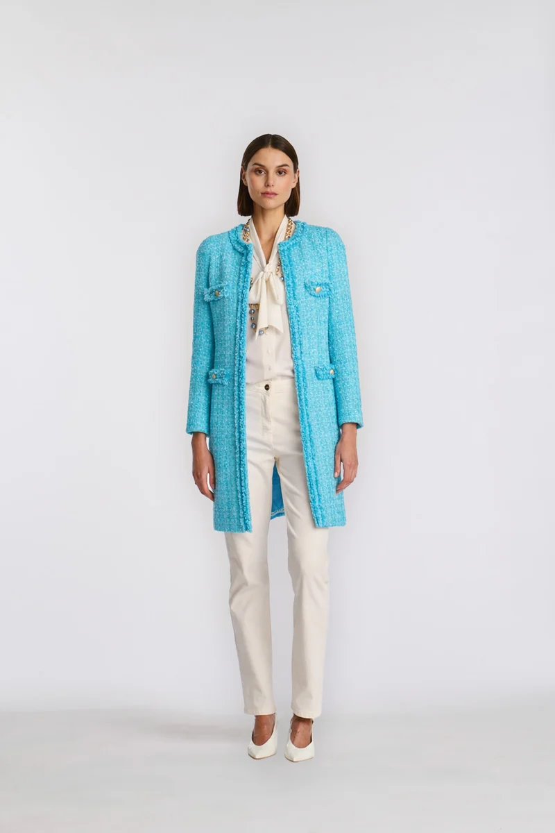 Manteau en tweed frangé