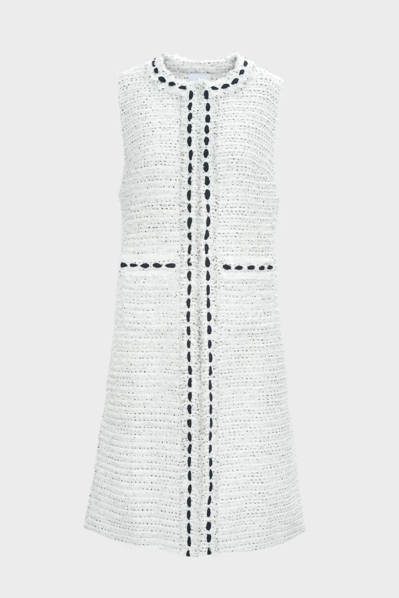 Veste longue en tweed frangé