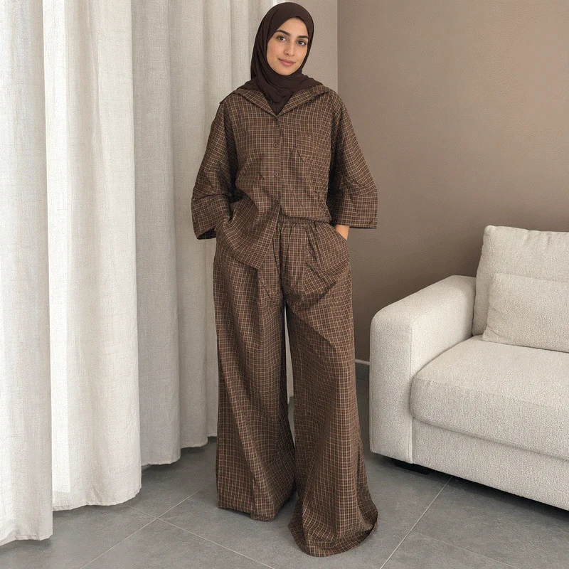 Kenza – Ensemble pantalon femme à petits carreaux