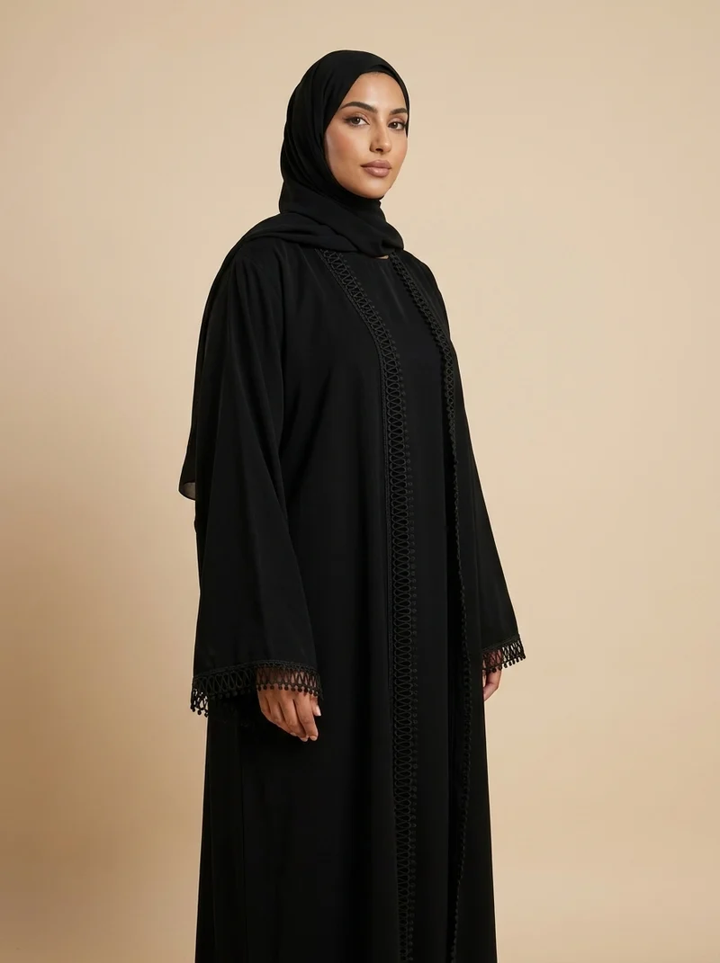 Élégance – Abaya deux pièces avec sous-abaya et dentelle
