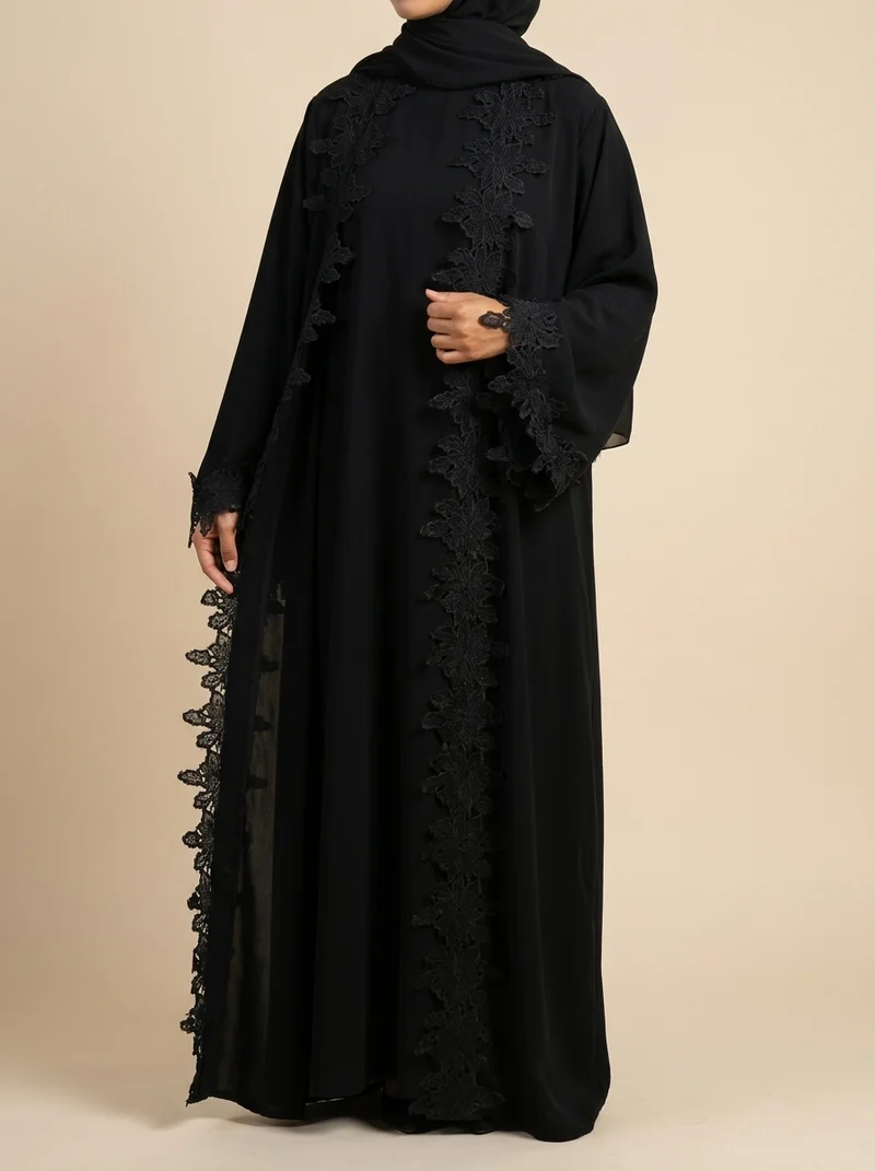 Prestige – Abaya deux pièces à dentelle florale