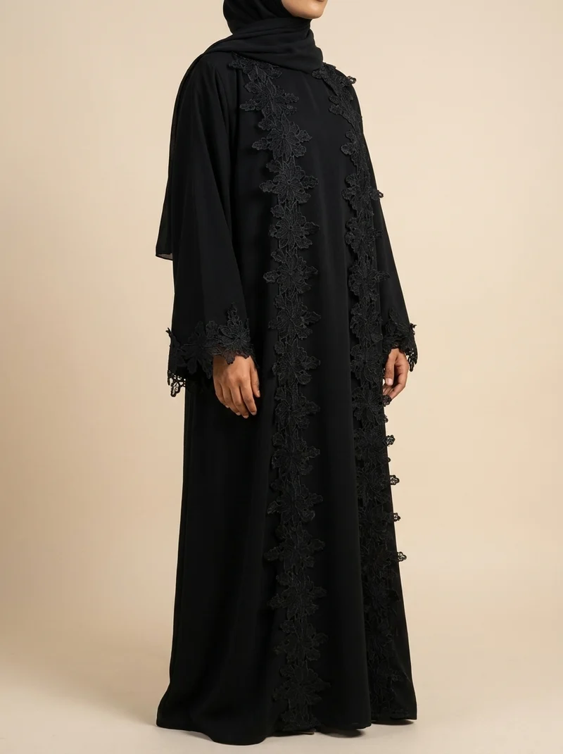 Prestige – Abaya deux pièces à dentelle florale