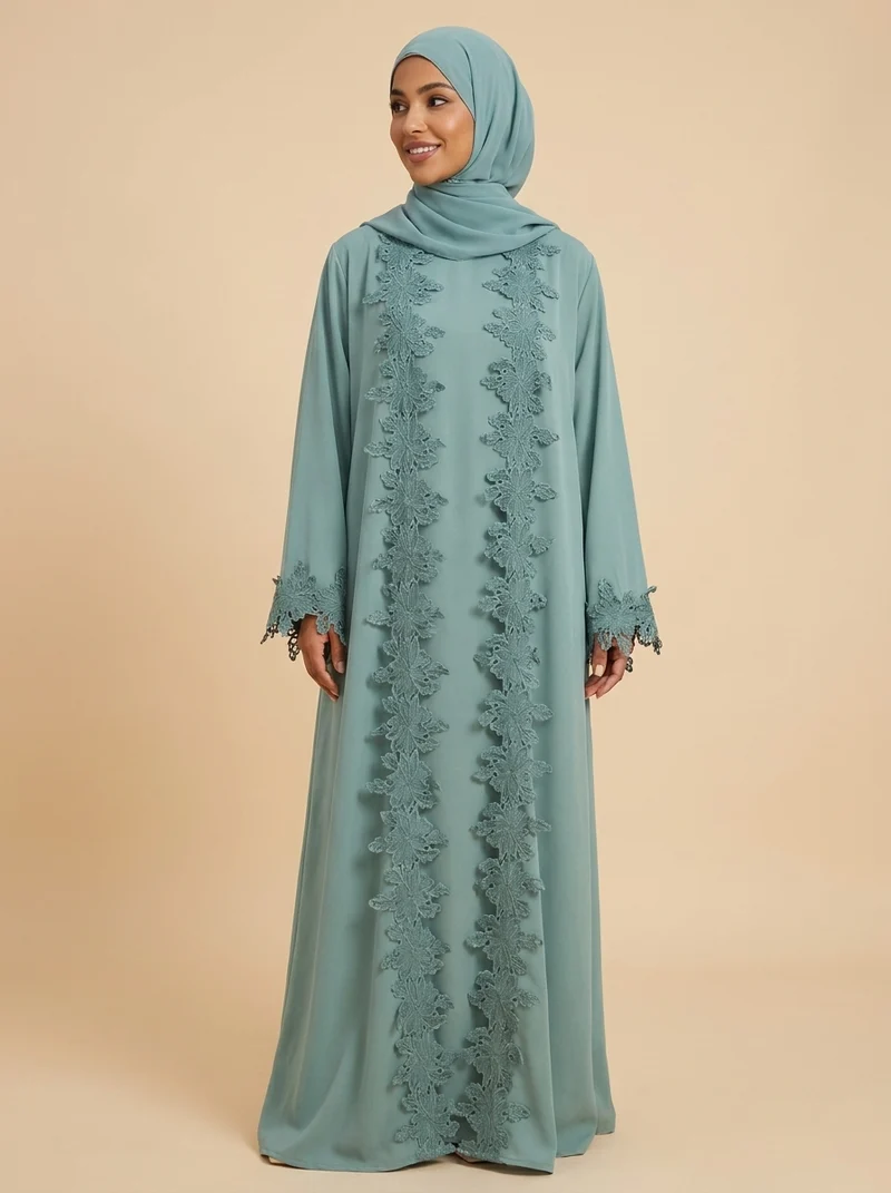 Prestige – Abaya deux pièces à dentelle florale