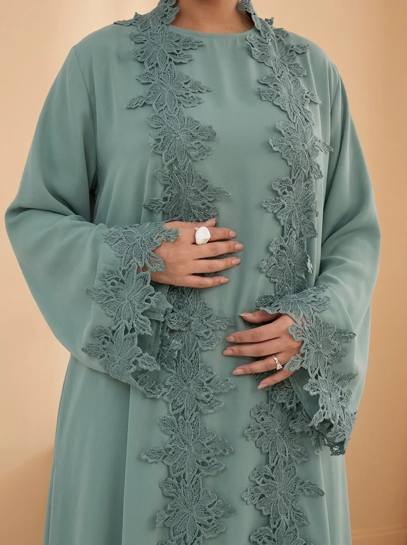 Prestige – Abaya deux pièces à dentelle florale