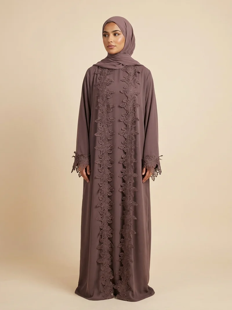 Prestige – Abaya deux pièces à dentelle florale